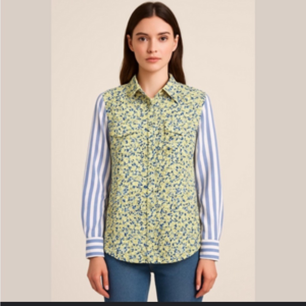 equipment silk blouse S/P size yellow/blue color EUC